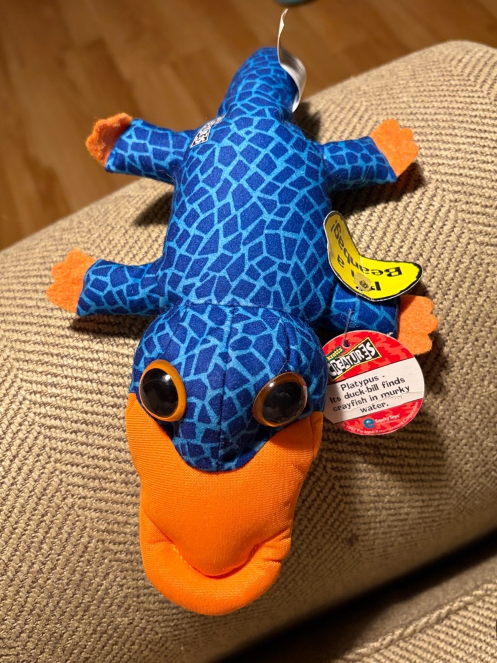 Wild Kratts Platypus Plush Bean Bag Toy Blue Orange Mosaic Pattern With Tags